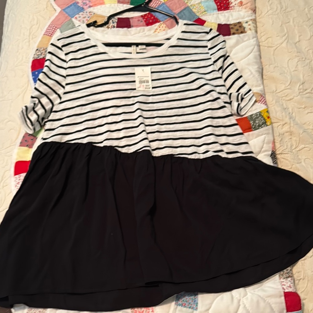 Cato Black and White Striped Top